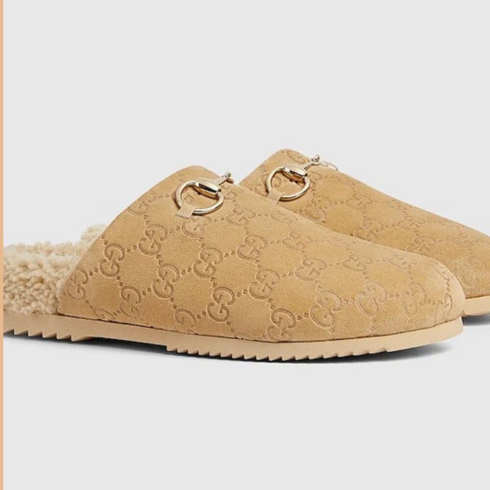 Gucci Horsebit GG Shearling Mules